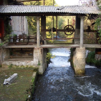 Flowing water underneath a mill